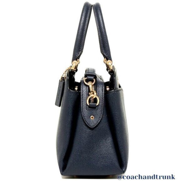 COACH Leather Midnight Blue Mini Lillie Carryall Gold Hardware NWT - Picture 9 of 13